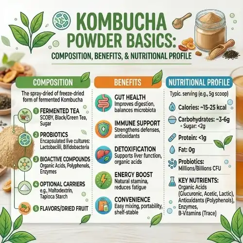 Kombucha Powder Basics Composition, Benefits, and Nutritional Profile Kombucha Powder Basics Composition, Benefits, and Nutritional Profile