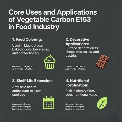 Core Uses and Applications of Vegetable Carbon E153 in Food Industry
