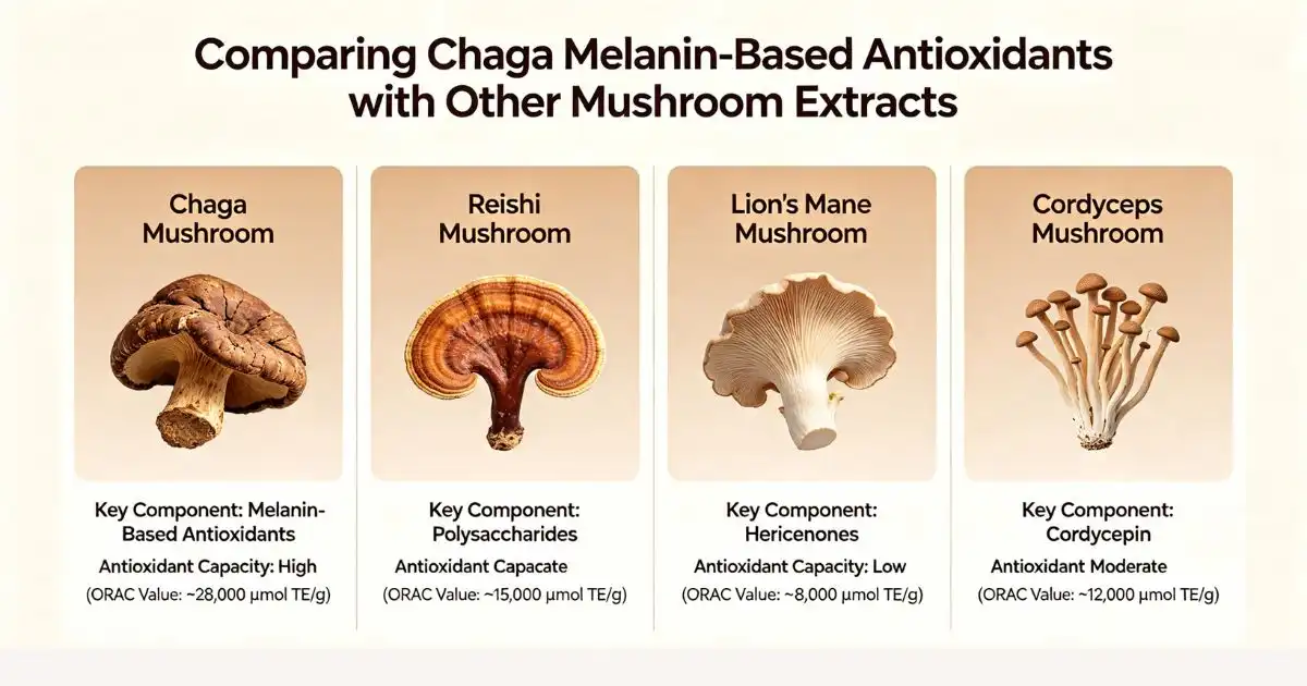 Comparing Chaga Melanin-Based Antioxidants with Other Mushroom Extracts