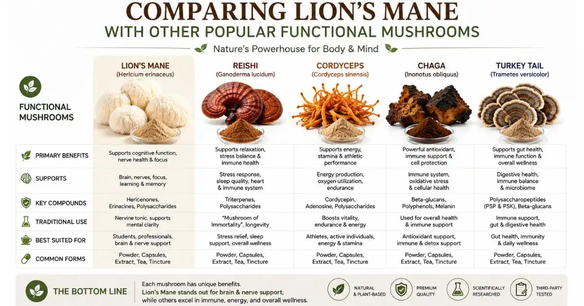 Comparing Lion's Mane with Other Popular Functional Mushrooms (1)